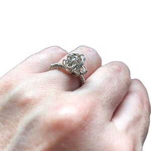 Artisan Made Wire Knot Silver Tone Ring Sz 8 Flexible